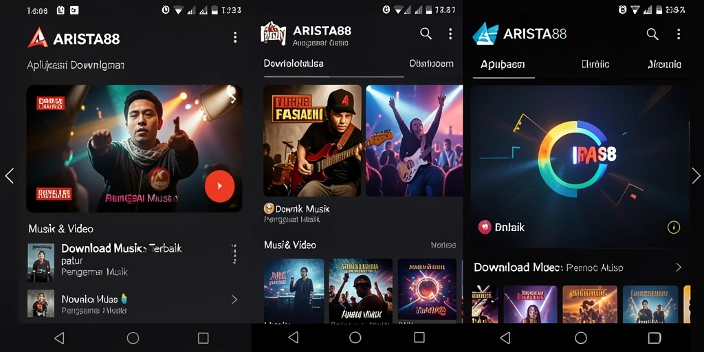 Screenshot ARISTA88 menampilkan antarmuka aplikasi Download Musik yang menarik dan mudah digunakan.