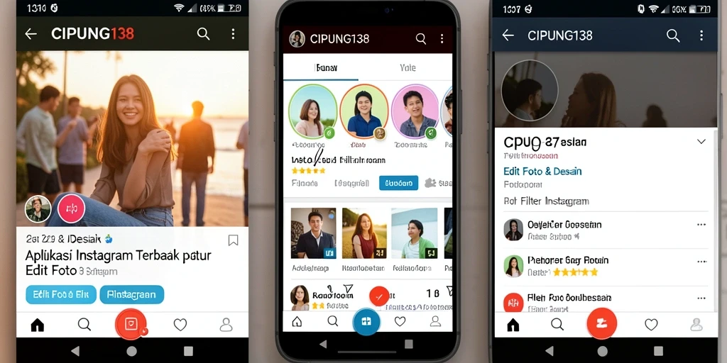 Antarmuka modern dengan berbagai pilihan filter Instagram.