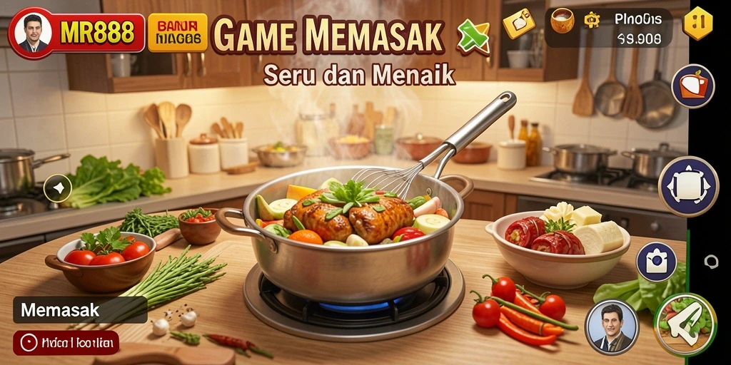 Tampilan antarmuka pengguna game Memasak MR888 yang menarik.