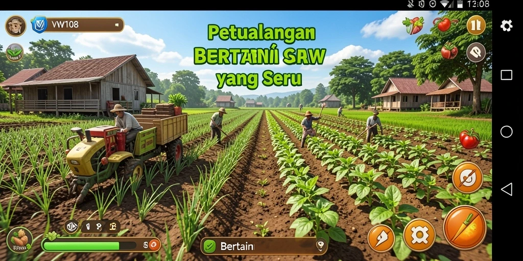 Screenshot dari VW108 menampilkan kebun bertani yang indah dan interaktif.